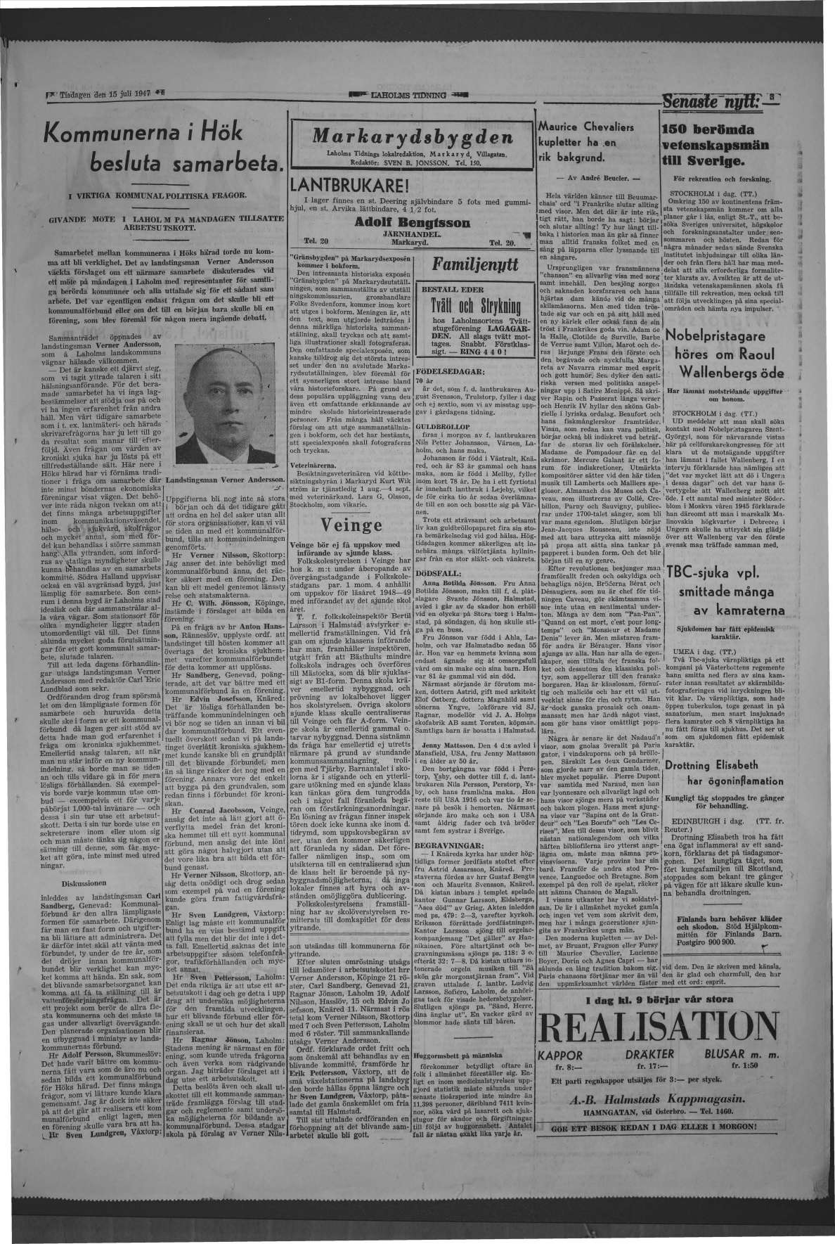 Laholms Tidning Tisdag 15 juli 1947, sida 3