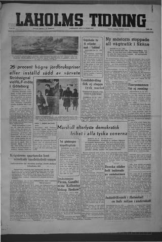 Förstasidan, Lördag 15 mars 1947