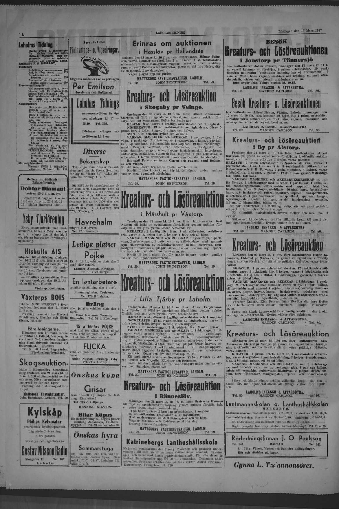 Laholms Tidning Lördag 15 mars 1947, sida 2
