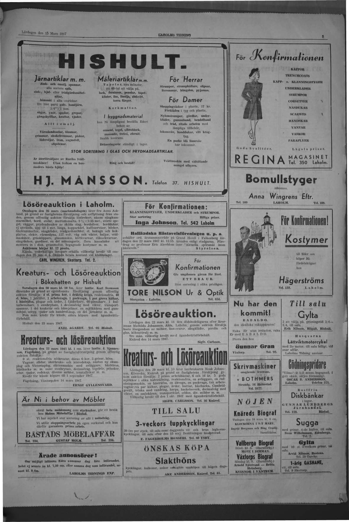 Laholms Tidning Lördag 15 mars 1947, sida 3