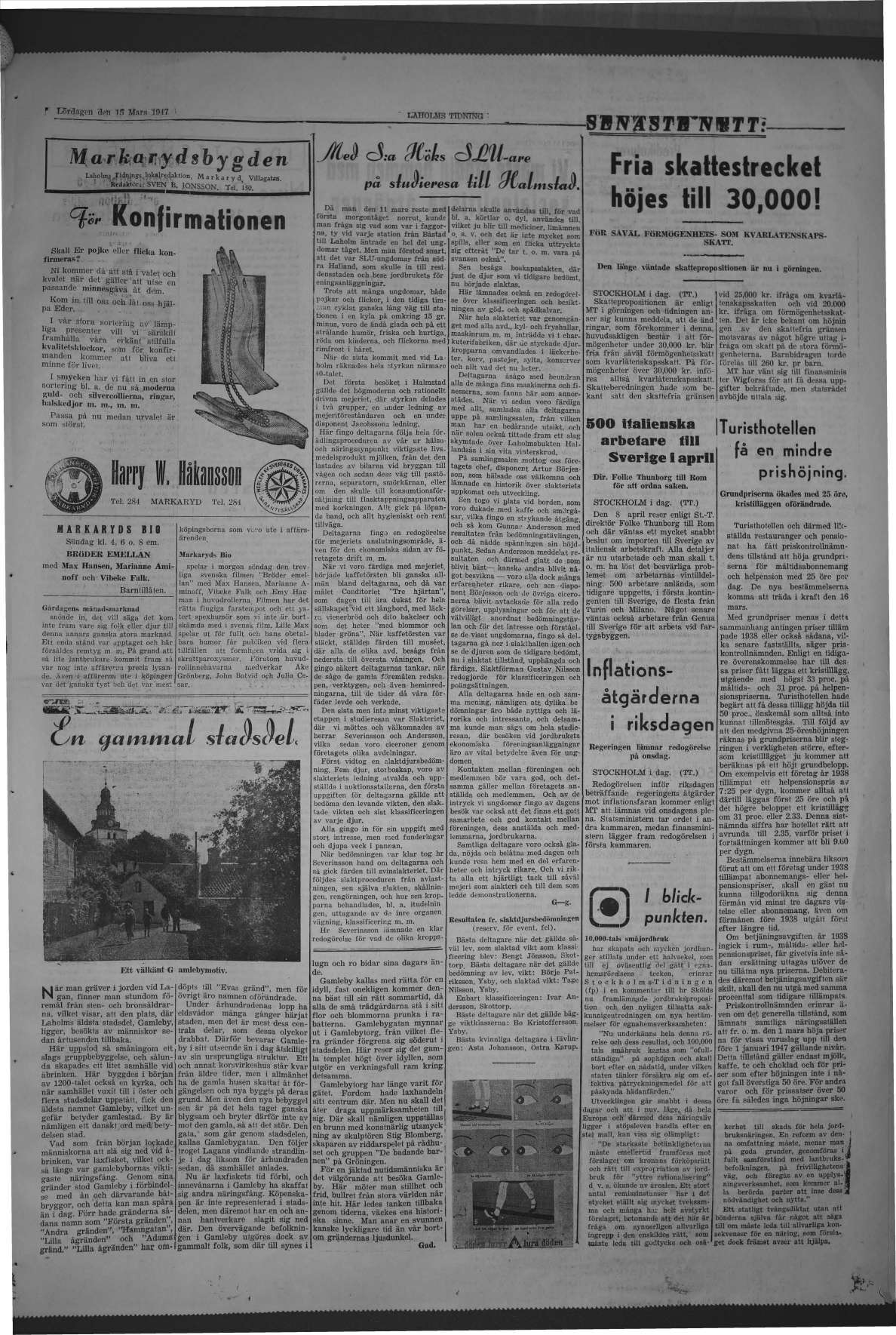 Laholms Tidning Lördag 15 mars 1947, sida 5