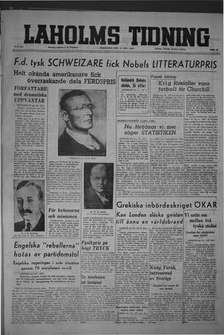 Förstasidan, Fredag 15 november 1946