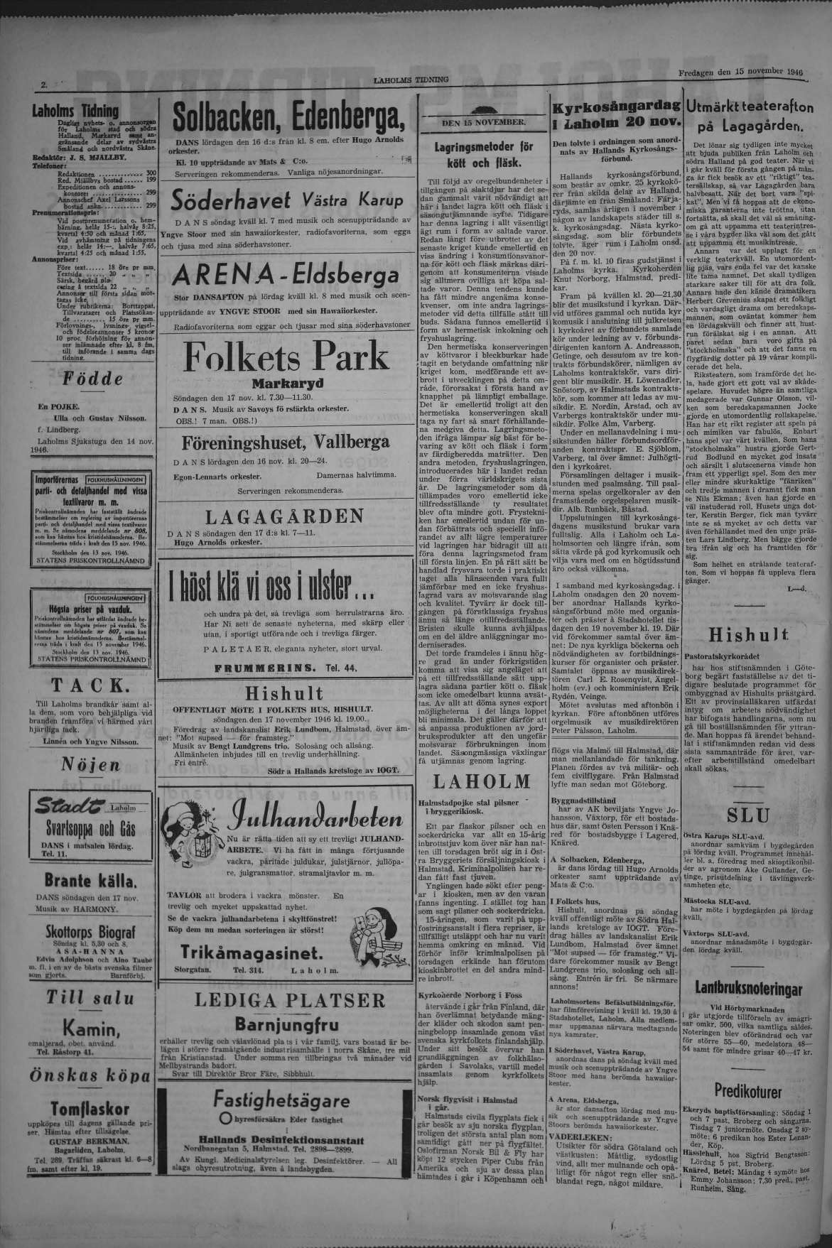 Laholms Tidning Fredag 15 november 1946, sida 2