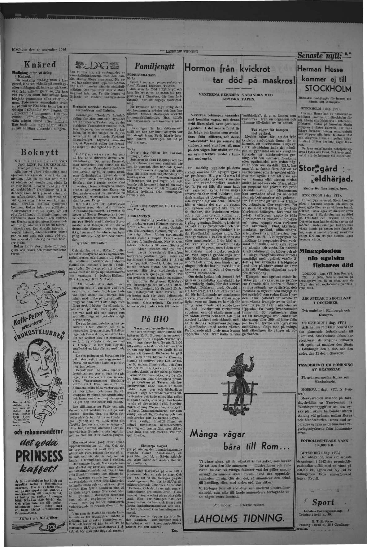 Laholms Tidning Fredag 15 november 1946, sida 3
