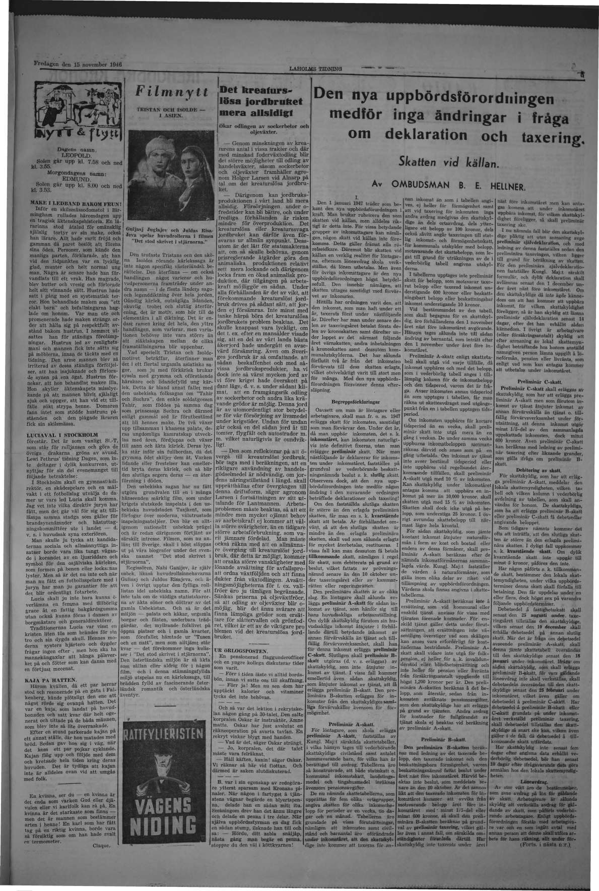 Laholms Tidning Fredag 15 november 1946, sida 5