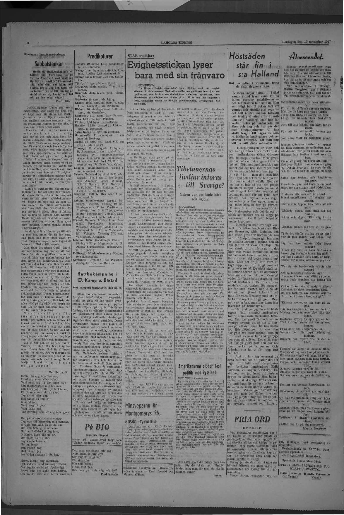 Laholms Tidning Lördag 15 november 1947, sida 6