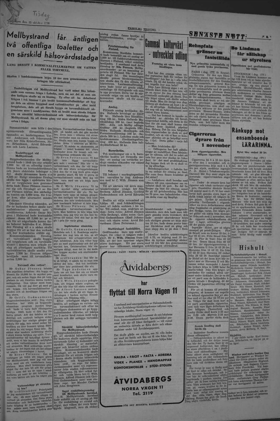 Laholms Tidning Tisdag 15 oktober 1946, sida 3