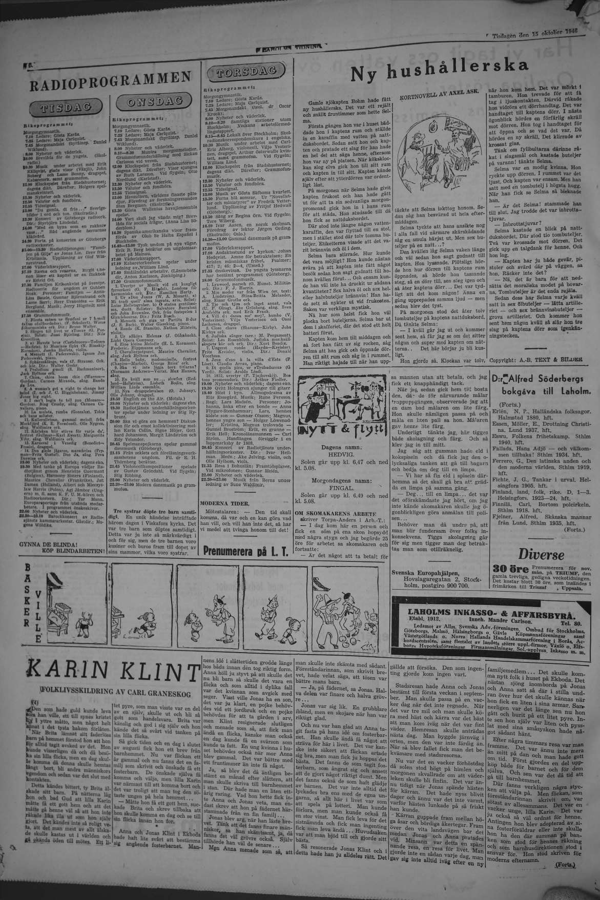 Laholms Tidning Tisdag 15 oktober 1946, sida 6