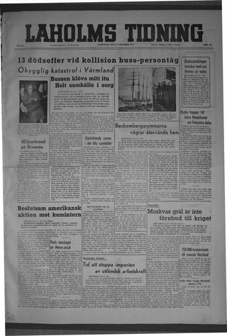 Förstasidan, Onsdag 15 oktober 1947