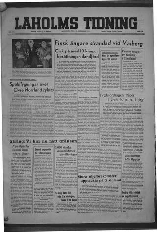 Förstasidan, Måndag 15 september 1947