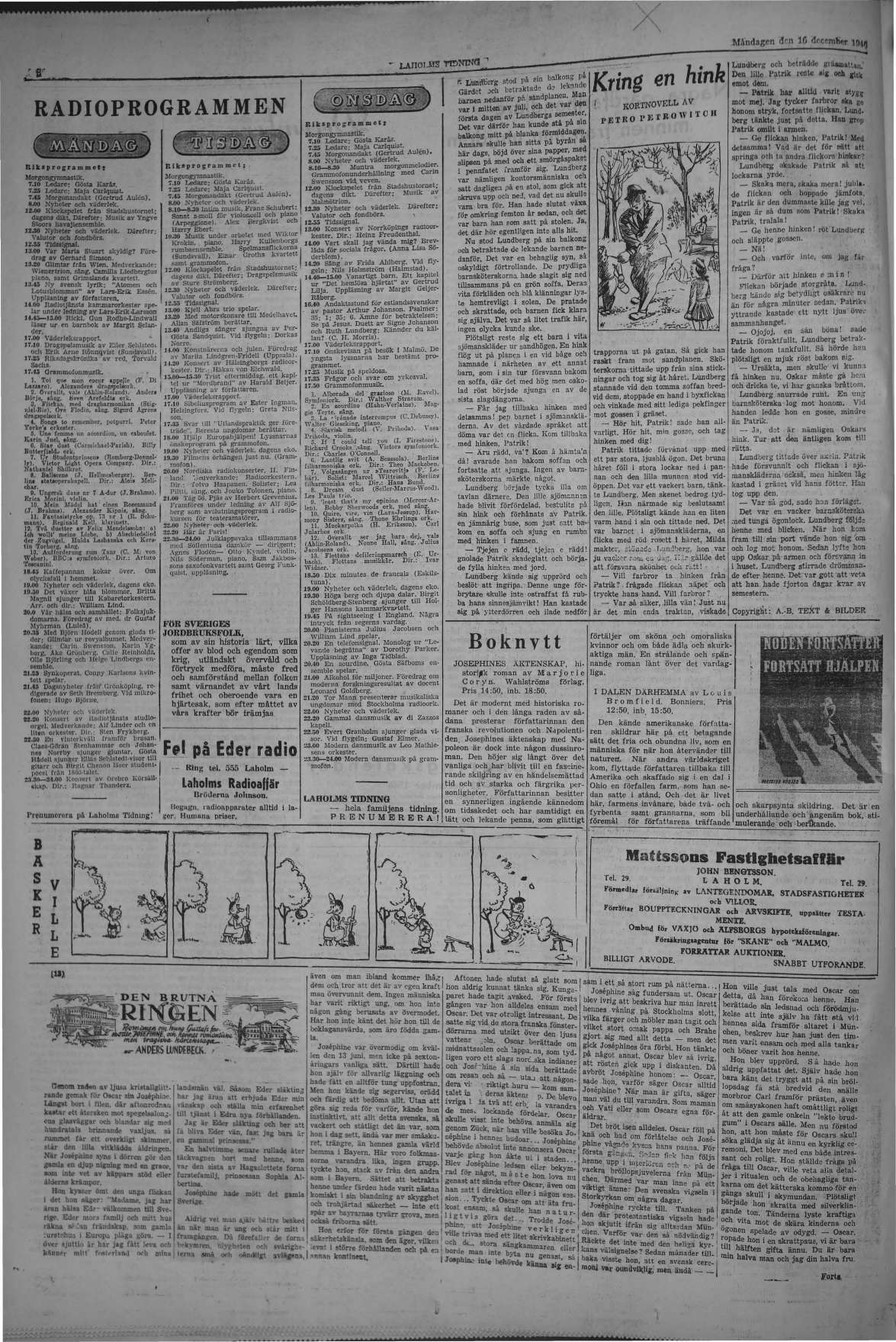 Laholms Tidning Måndag 16 december 1946, sida 8