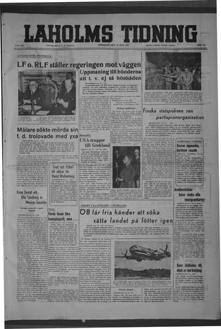 Förstasidan, Onsdag 16 juli 1947