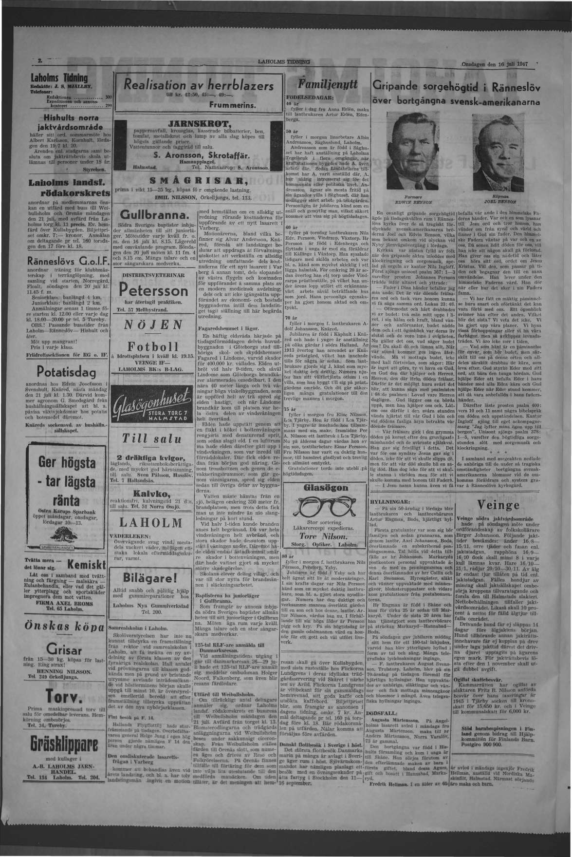 Laholms Tidning Onsdag 16 juli 1947, sida 2