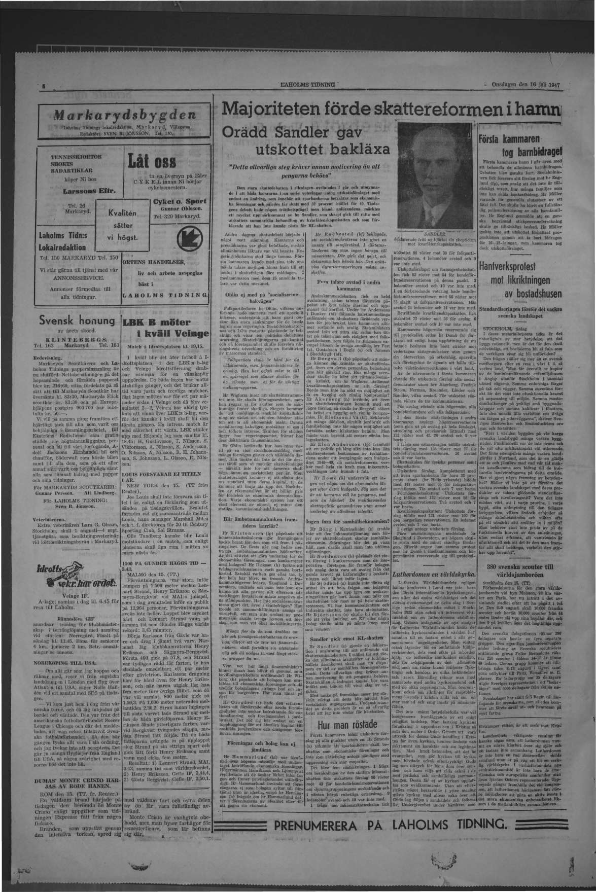 Laholms Tidning Onsdag 16 juli 1947, sida 4
