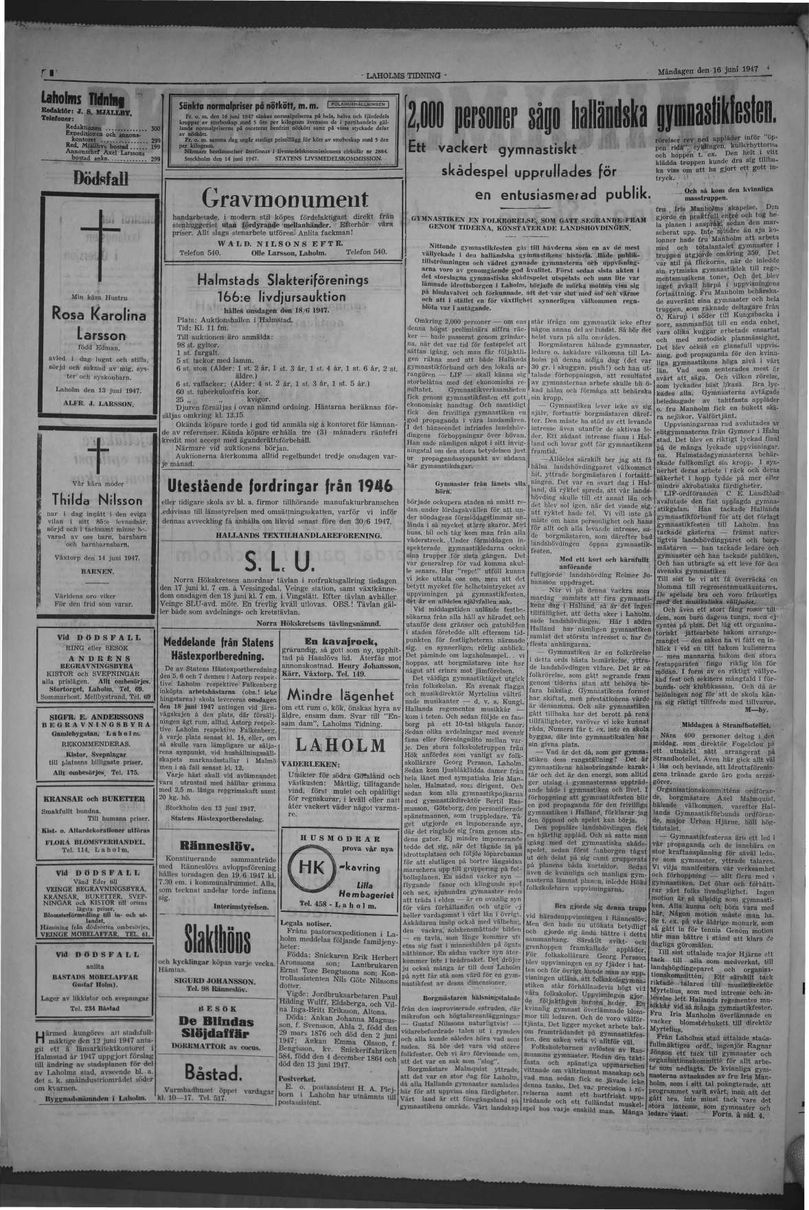 Laholms Tidning Måndag 16 juni 1947, sida 2