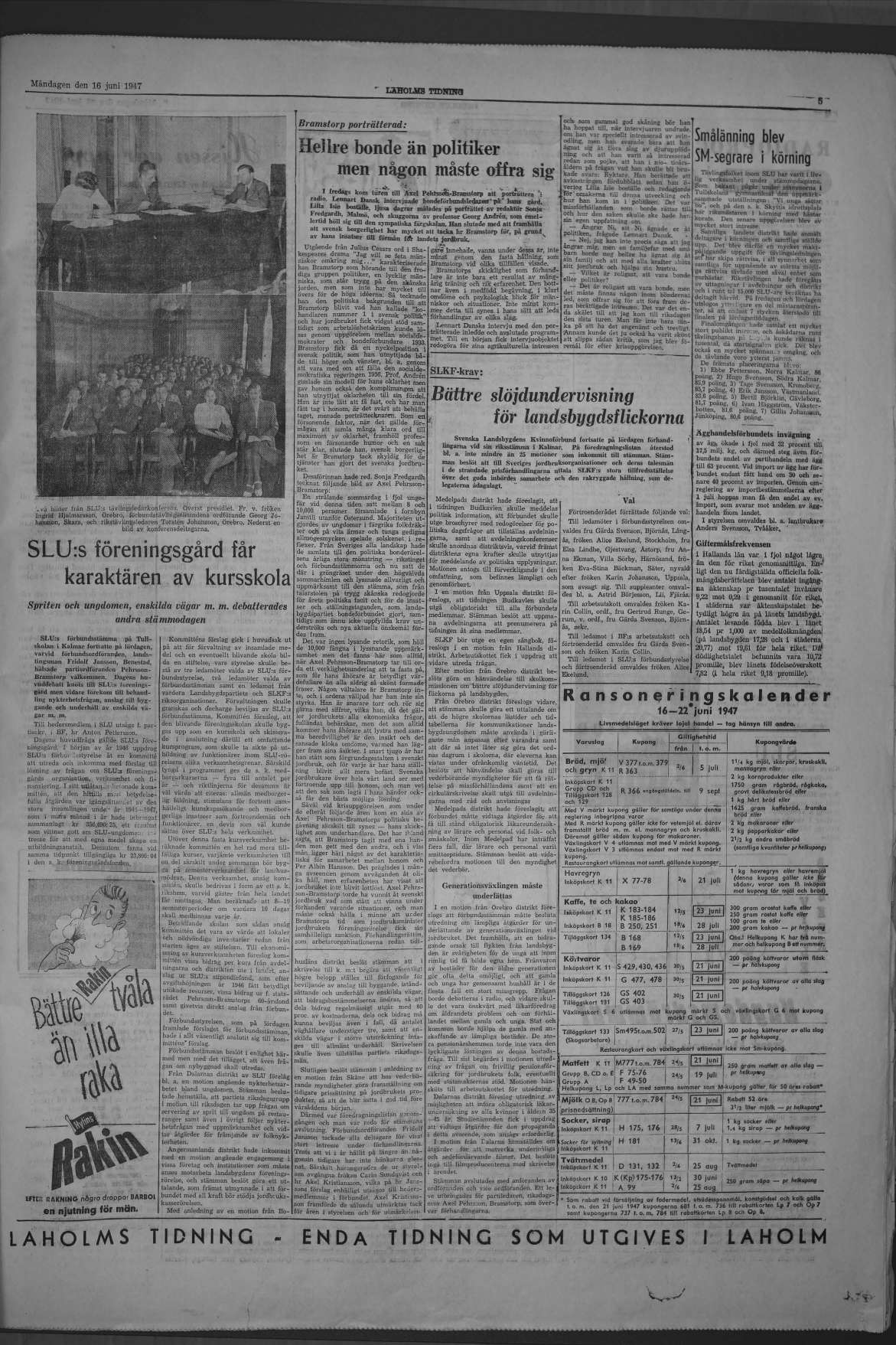 Laholms Tidning Måndag 16 juni 1947, sida 5