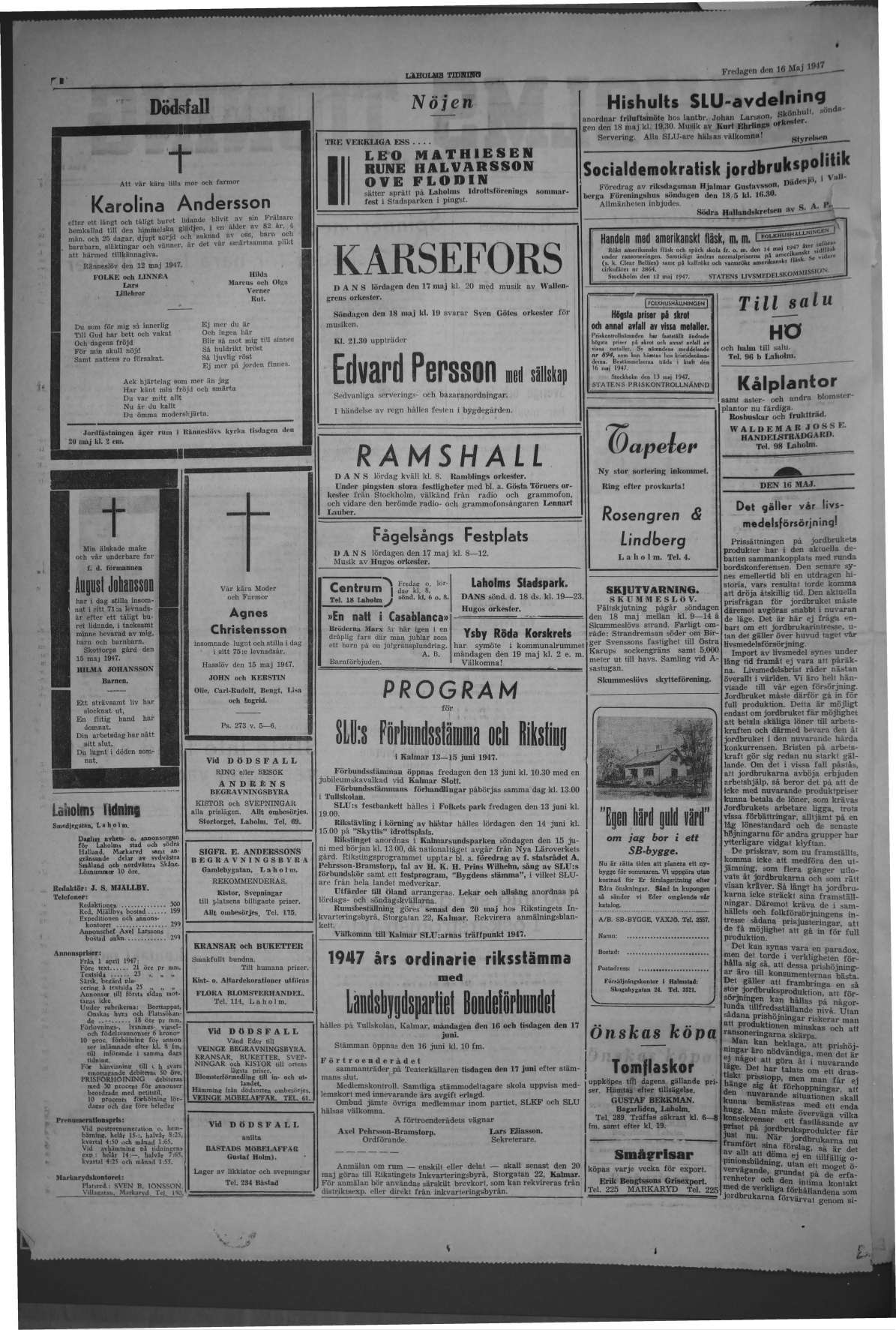 Laholms Tidning Fredag 16 maj 1947, sida 2