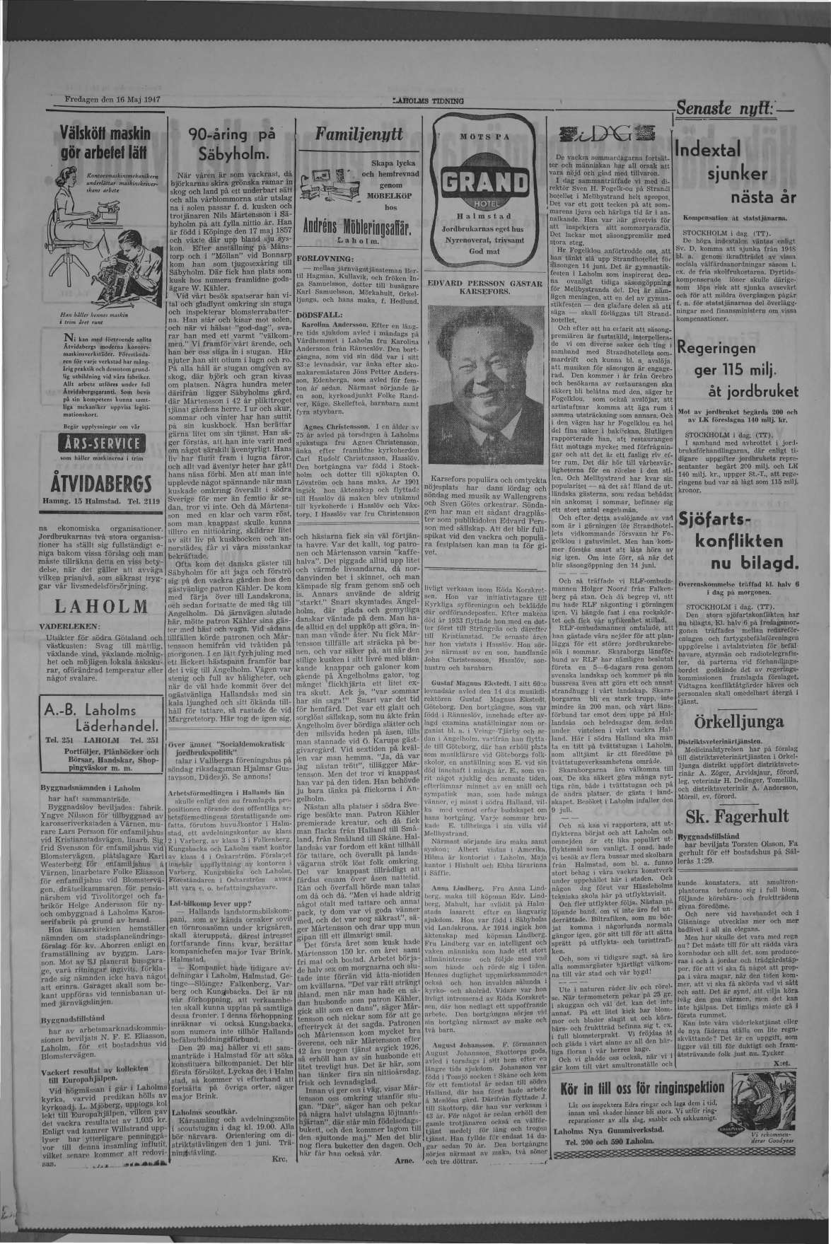 Laholms Tidning Fredag 16 maj 1947, sida 3