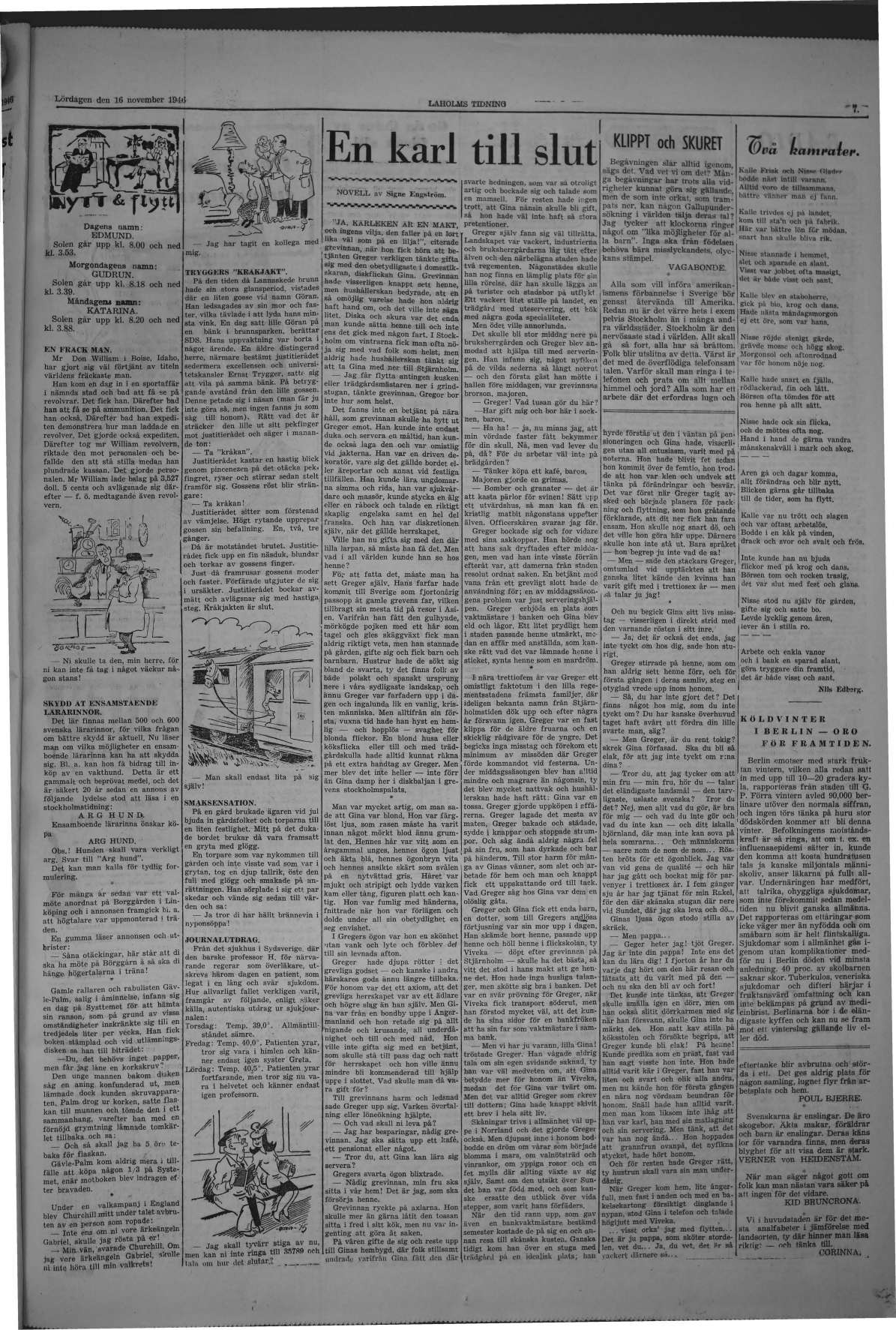 Laholms Tidning Lördag 16 november 1946, sida 7