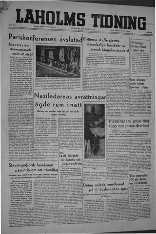 Förstasidan, Onsdag 16 oktober 1946