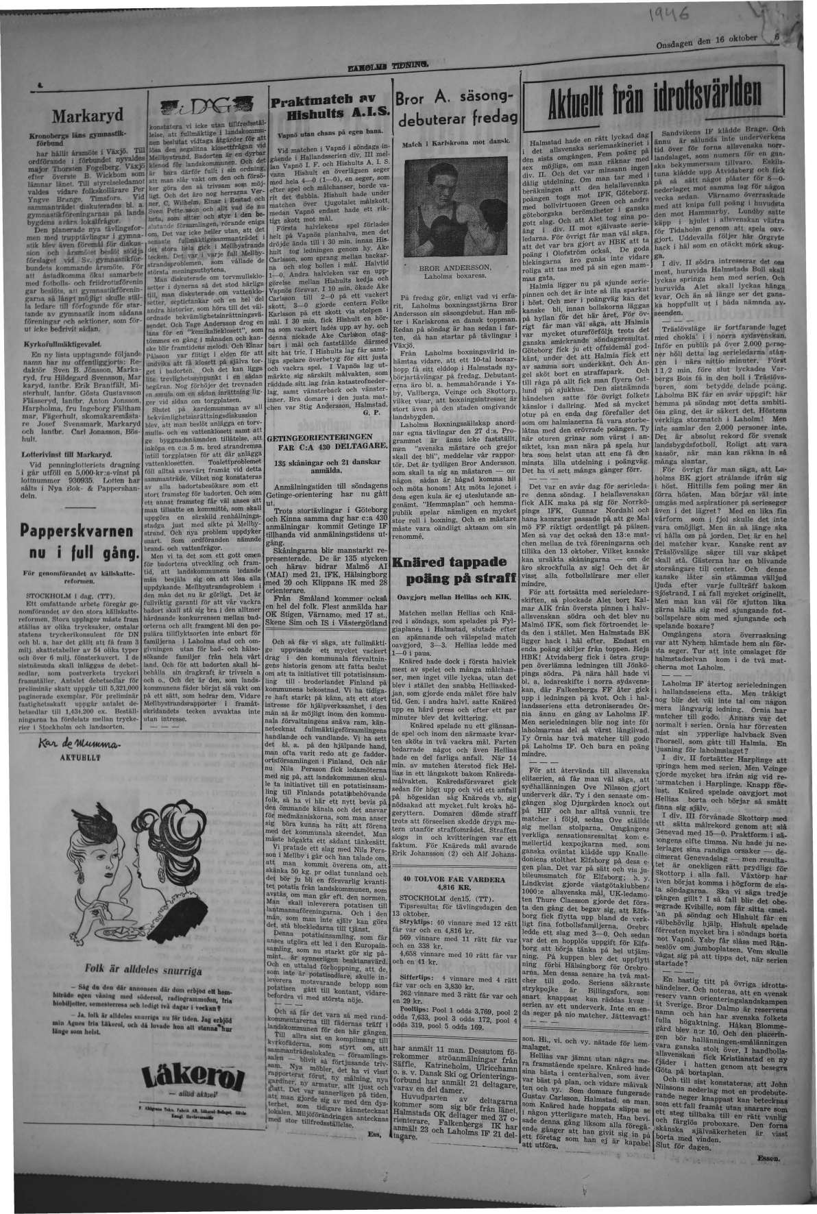 Laholms Tidning Onsdag 16 oktober 1946, sida 4