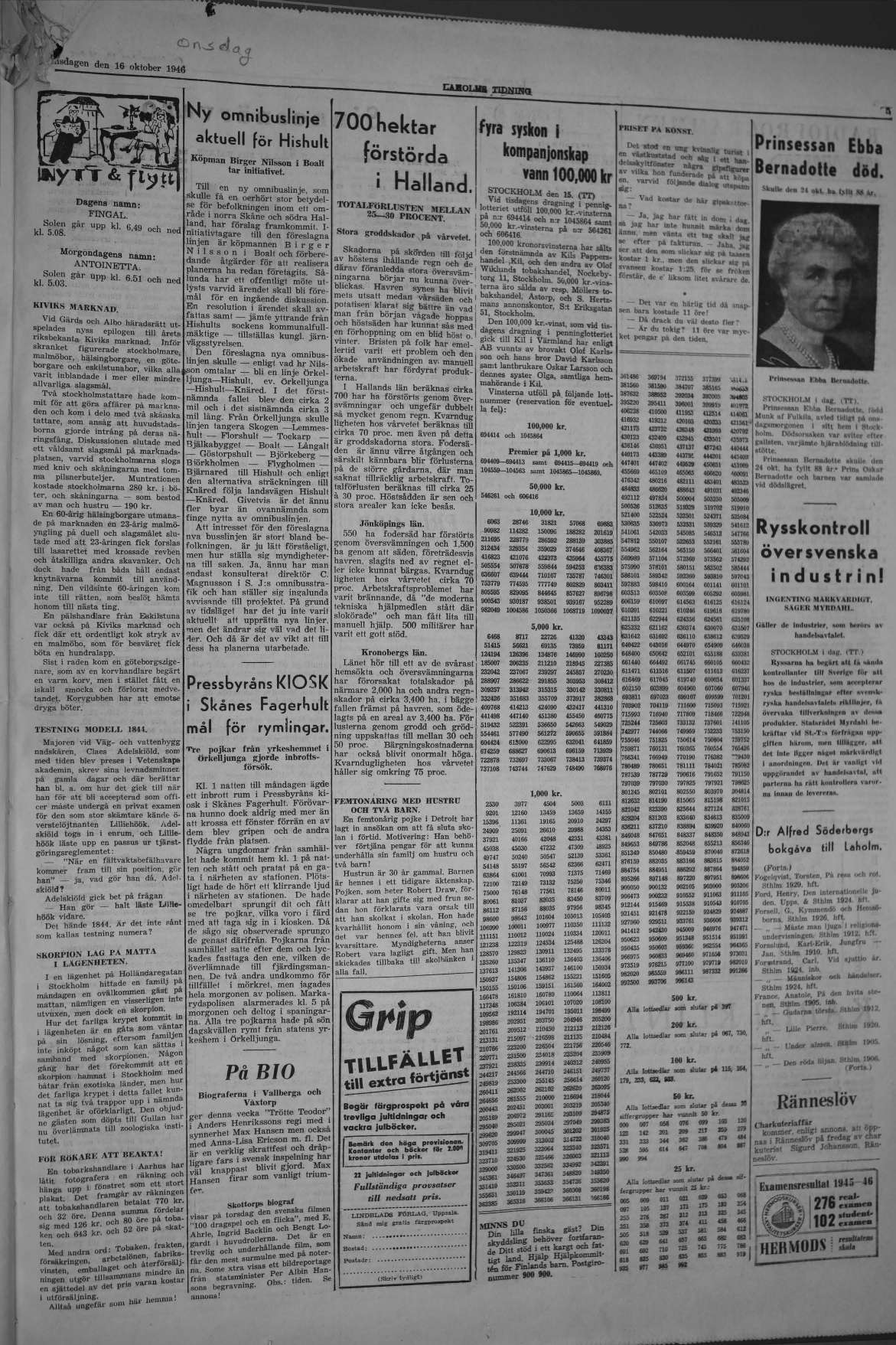 Laholms Tidning Onsdag 16 oktober 1946, sida 5