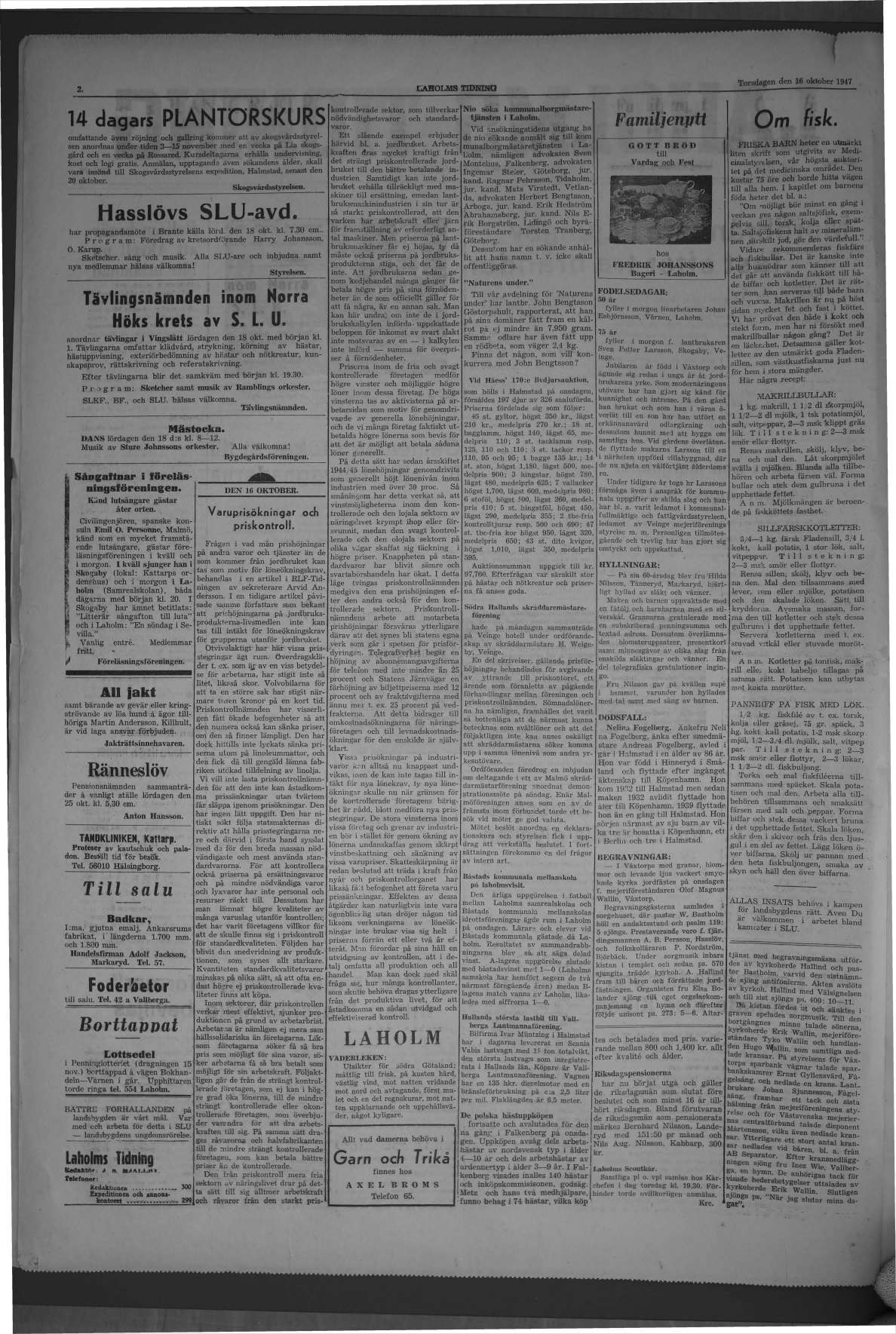 Laholms Tidning Torsdag 16 oktober 1947, sida 2