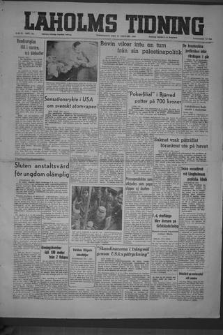 Förstasidan, Torsdag 27 januari 1949
