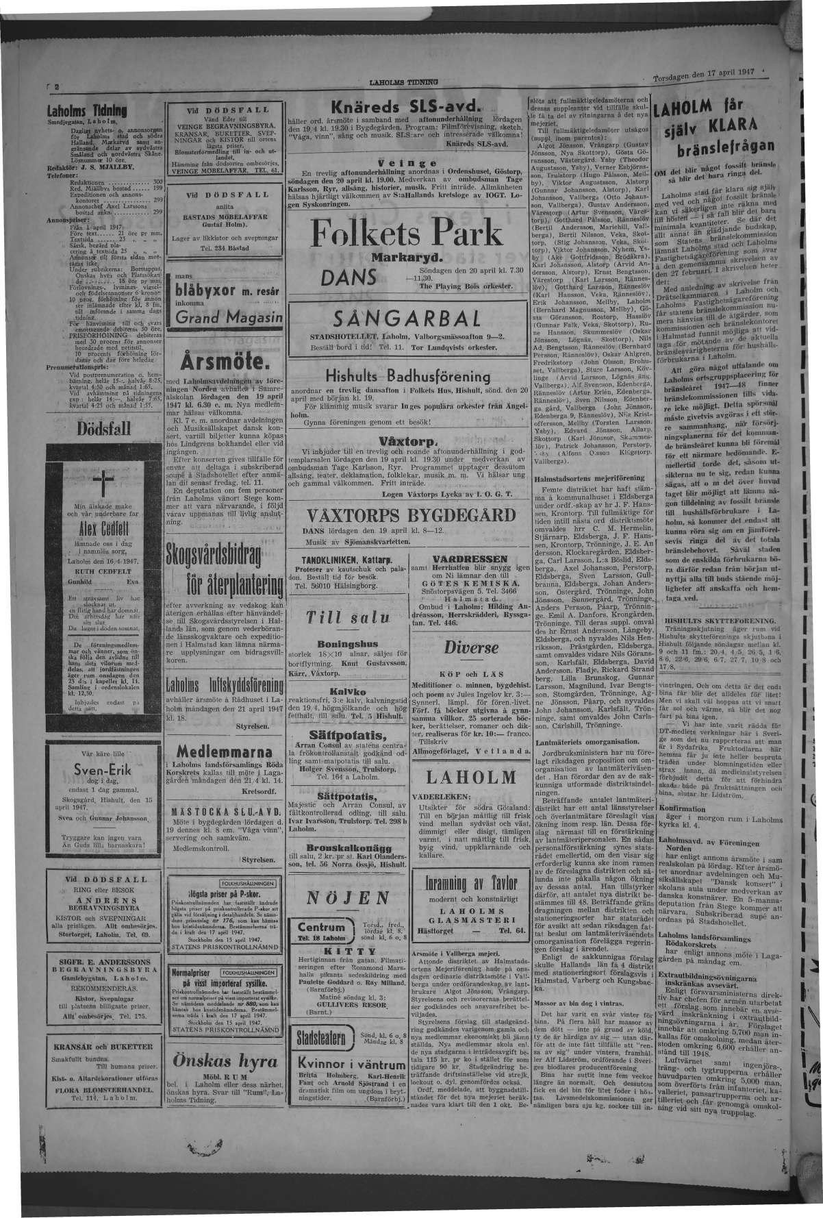 Laholms Tidning Torsdag 17 april 1947, sida 2