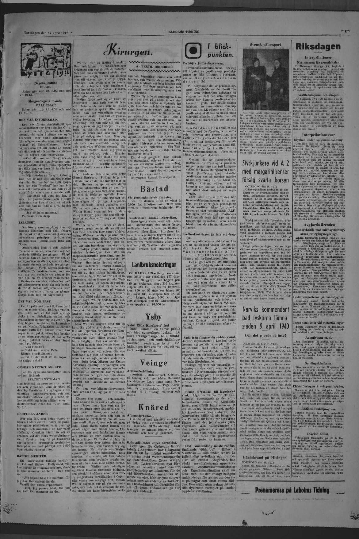 Laholms Tidning Torsdag 17 april 1947, sida 5