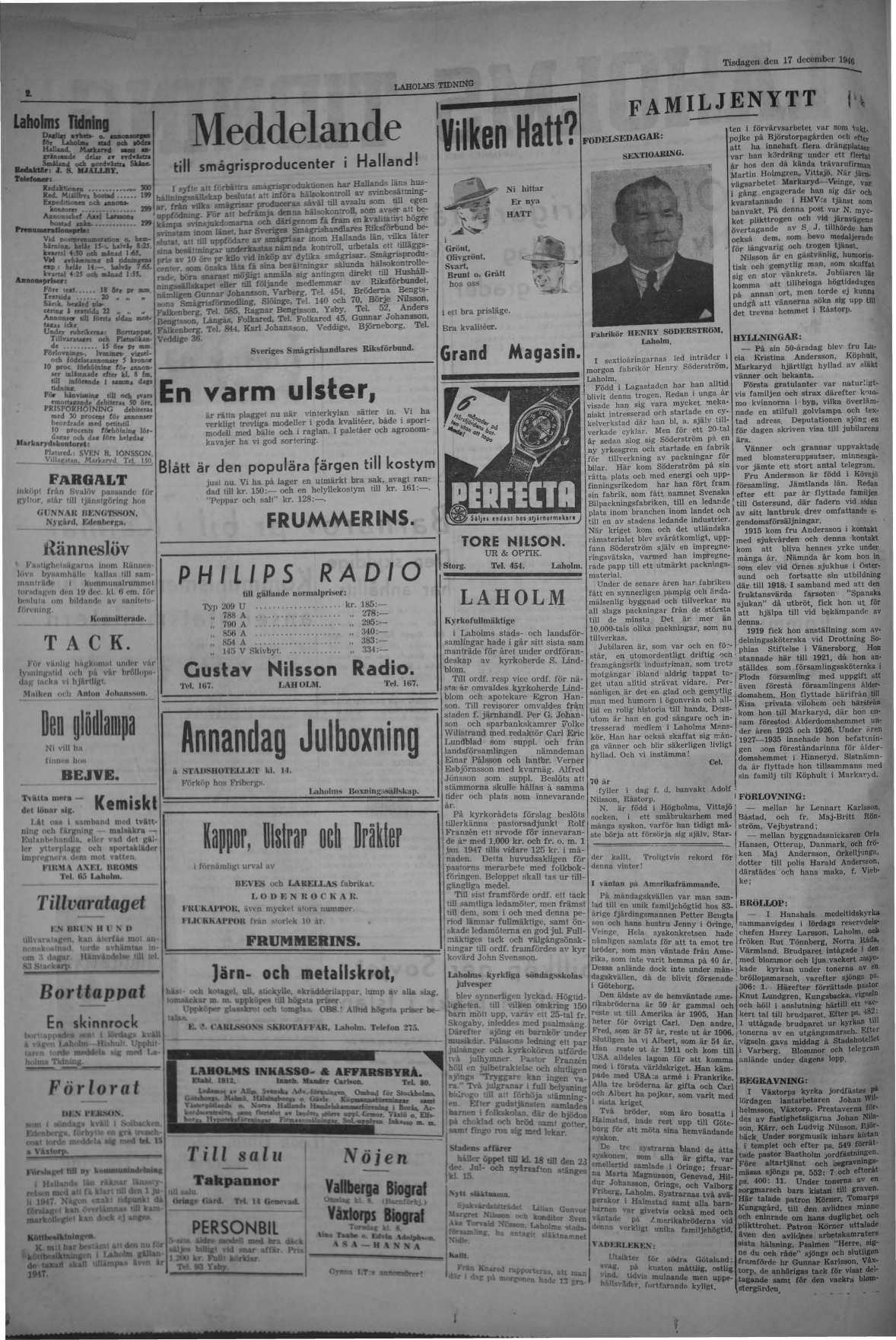 Laholms Tidning Tisdag 17 december 1946, sida 3