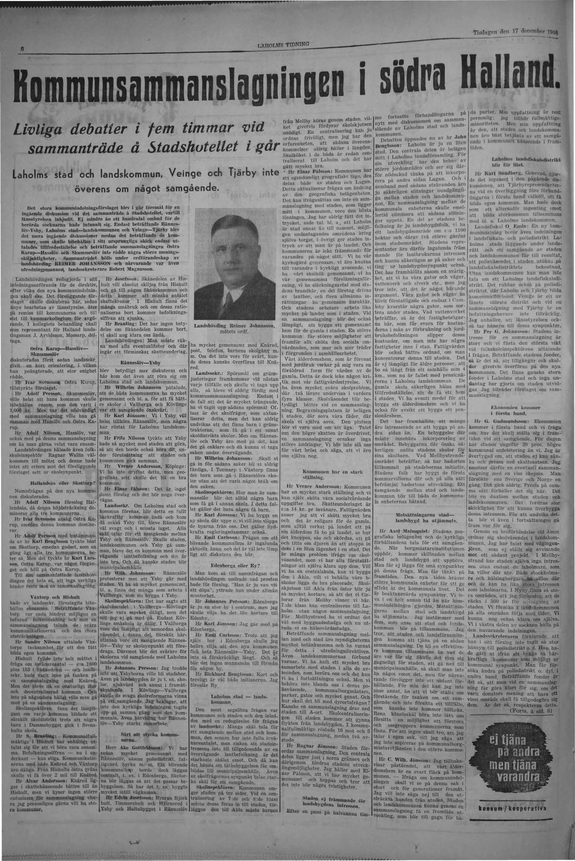 Laholms Tidning Tisdag 17 december 1946, sida 8
