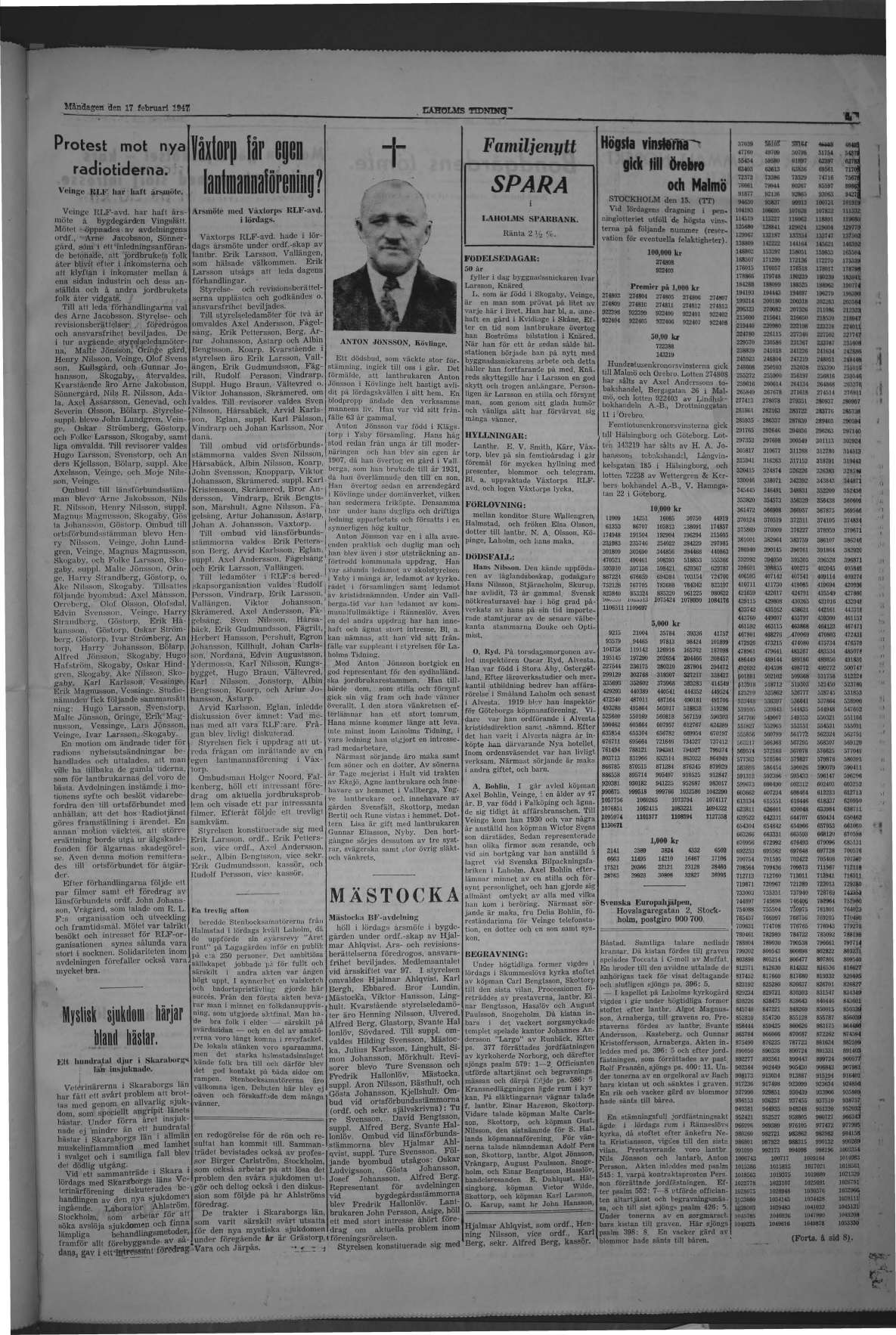 Laholms Tidning Måndag 17 februari 1947, sida 5