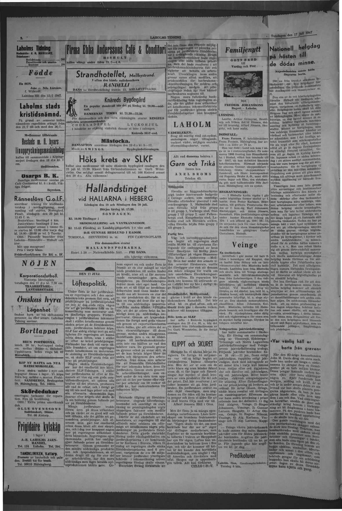 Laholms Tidning Torsdag 17 juli 1947, sida 2
