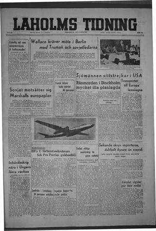 Förstasidan, Tisdag 17 juni 1947