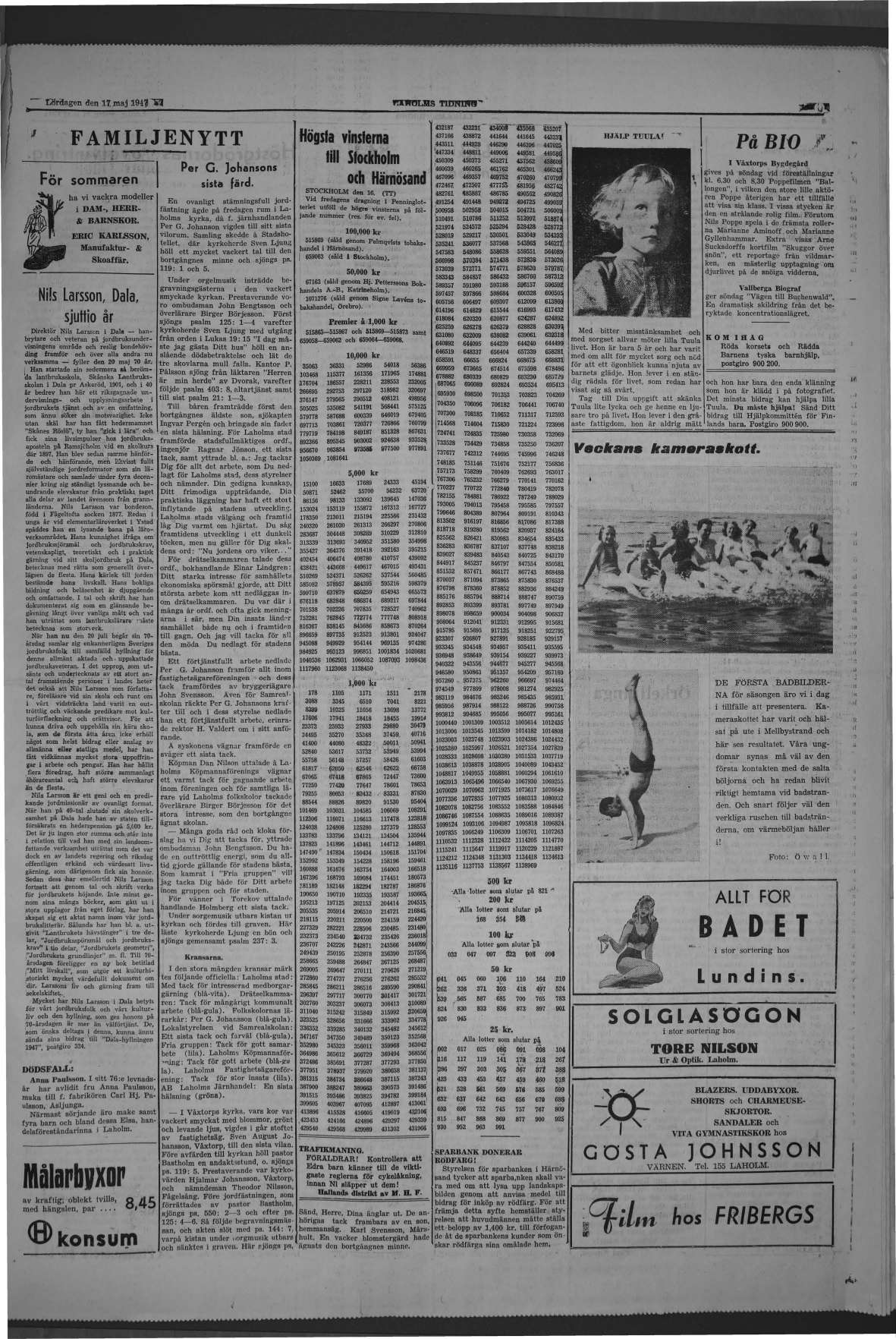 Laholms Tidning Lördag 17 maj 1947, sida 5