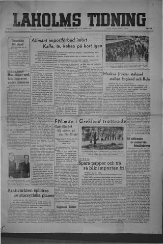 Förstasidan, Måndag 17 mars 1947