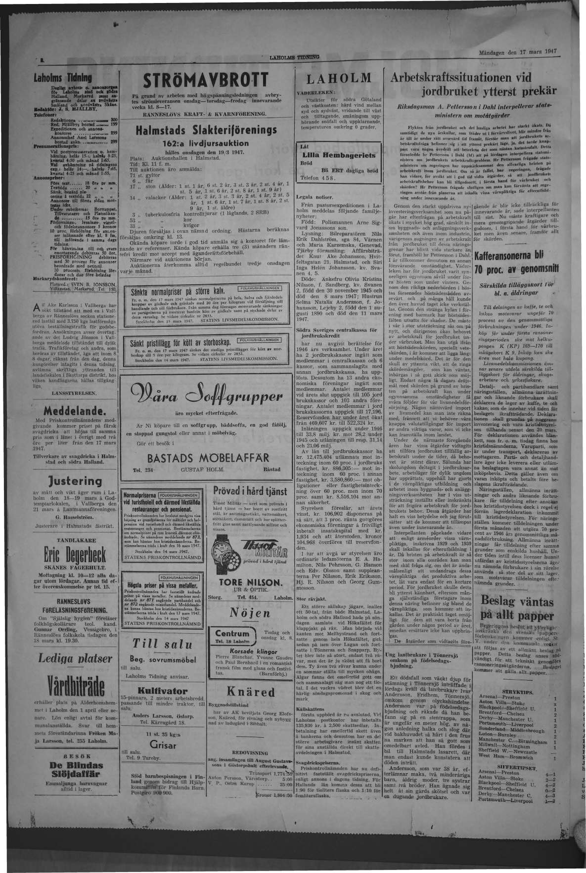 Laholms Tidning Måndag 17 mars 1947, sida 2