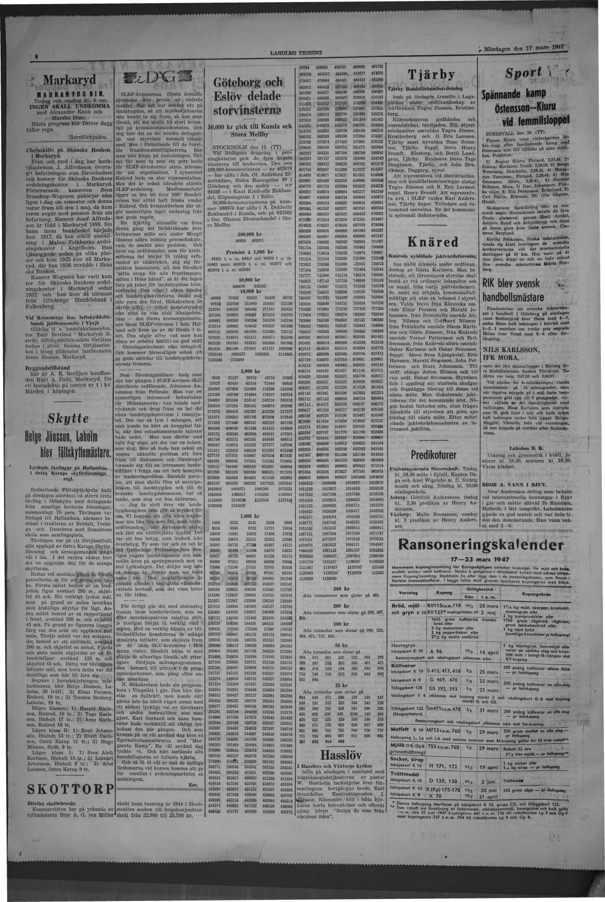 Laholms Tidning Måndag 17 mars 1947, sida 4