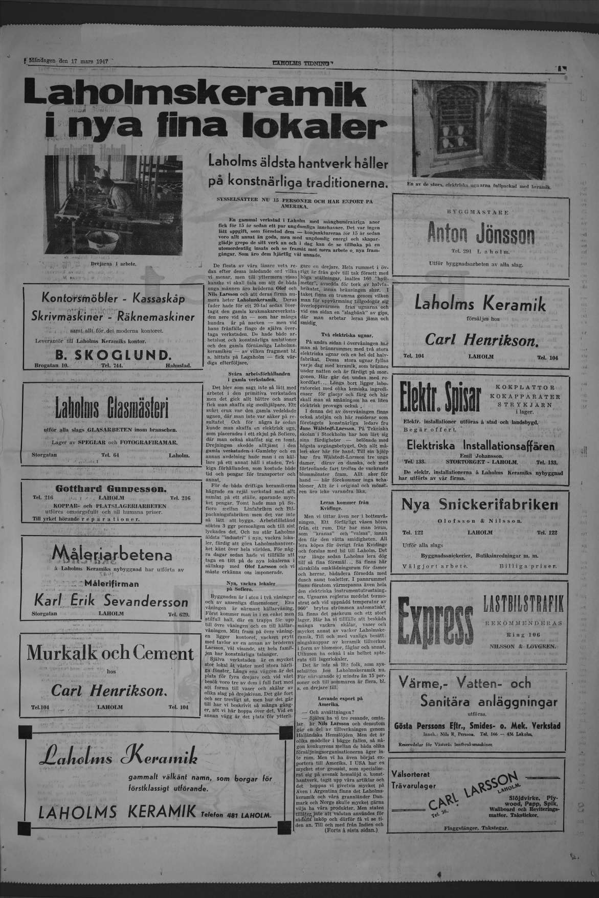 Laholms Tidning Måndag 17 mars 1947, sida 5