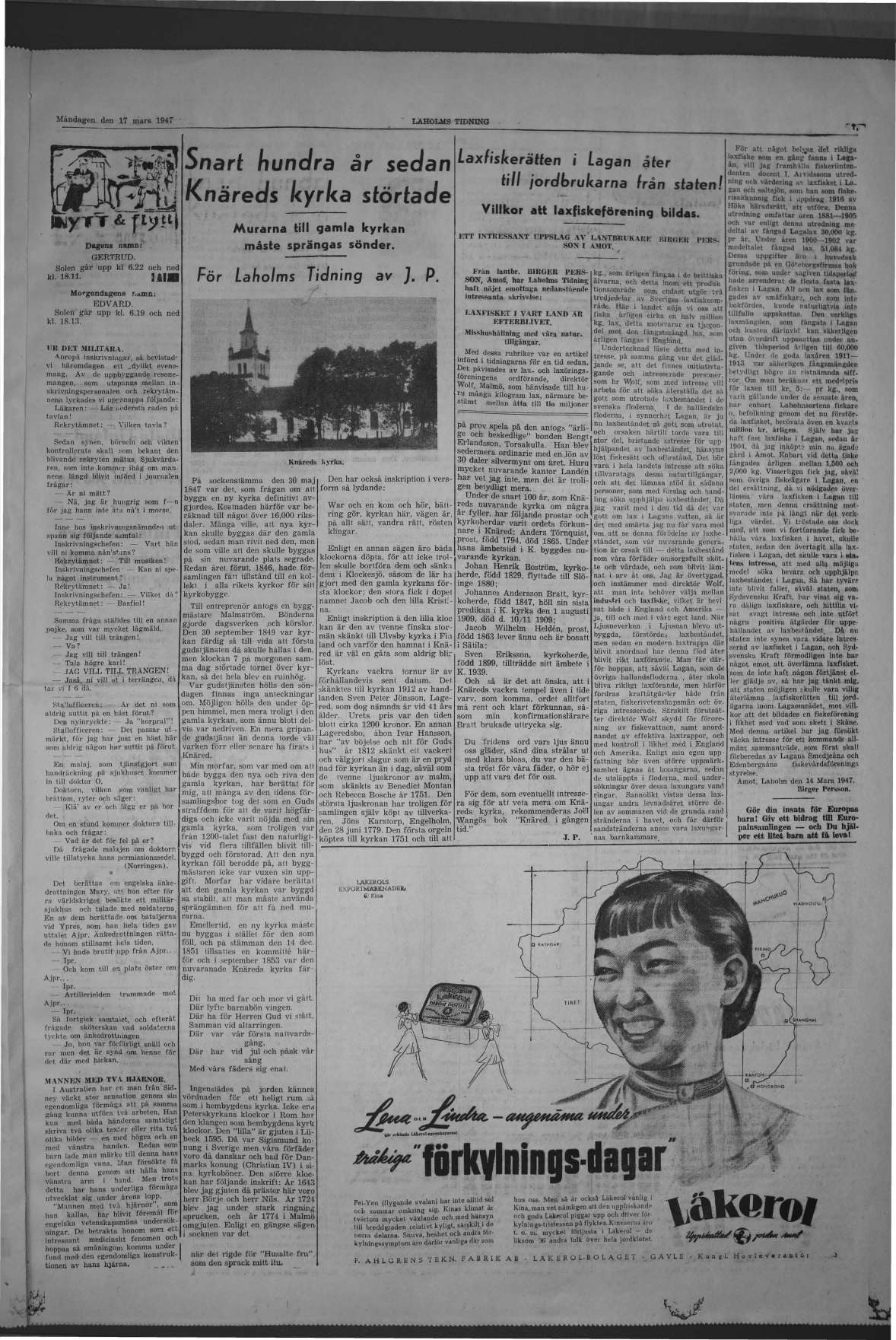 Laholms Tidning Måndag 17 mars 1947, sida 7