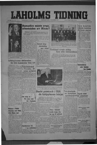 Förstasidan, Måndag 17 november 1947