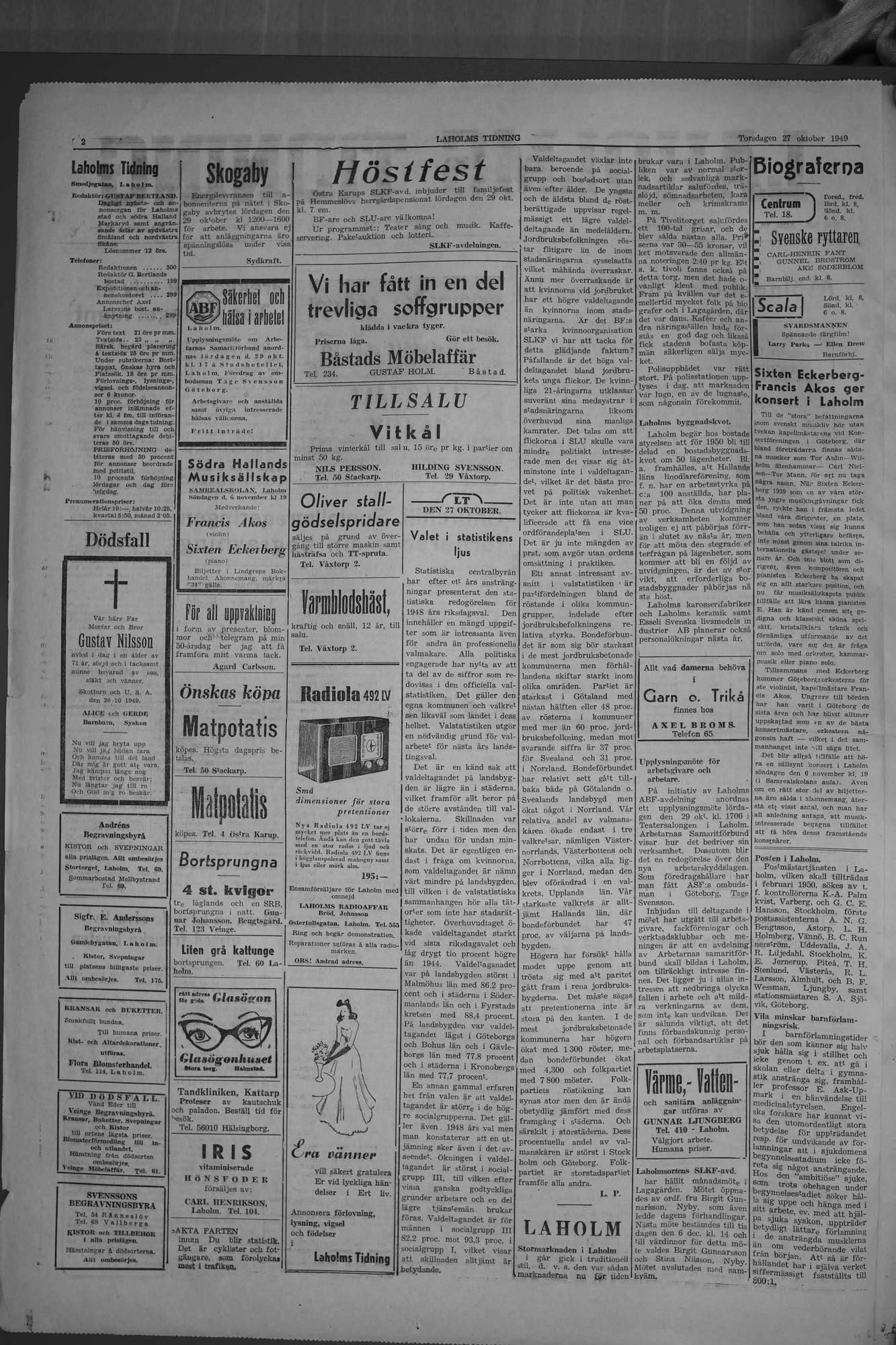 Laholms Tidning Torsdag 27 oktober 1949, sida 2