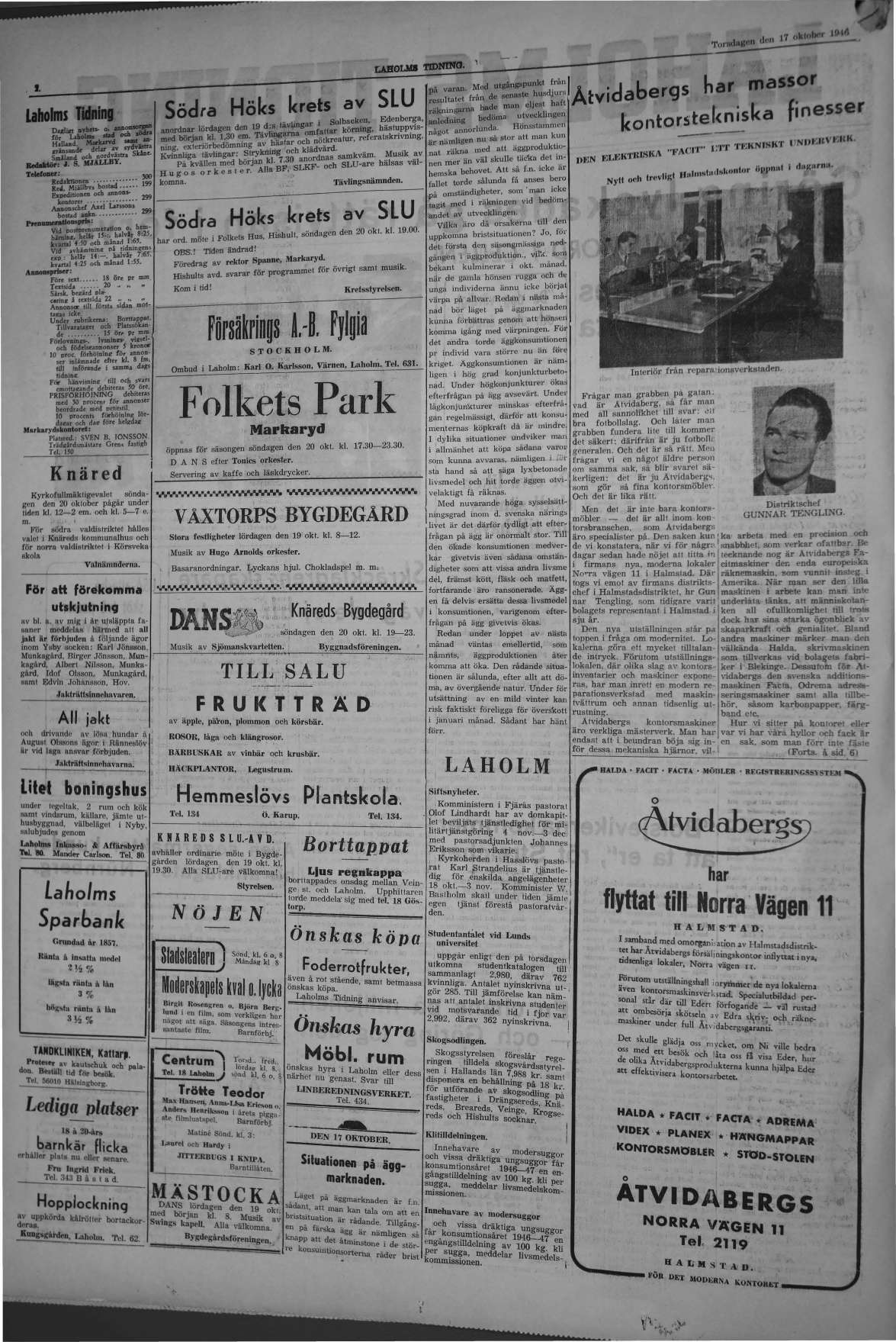 Laholms Tidning Torsdag 17 oktober 1946, sida 2