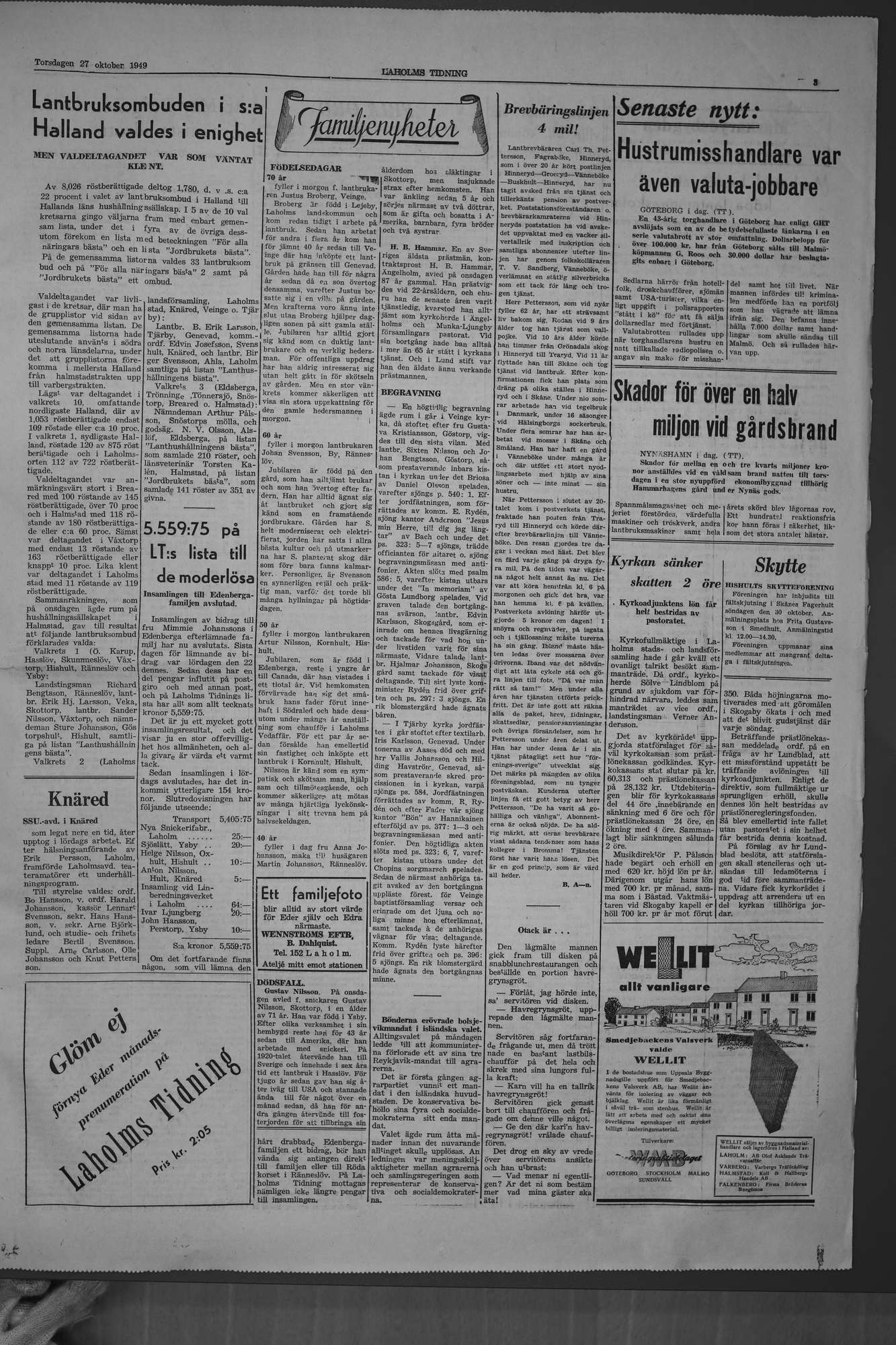 Laholms Tidning Torsdag 27 oktober 1949, sida 3