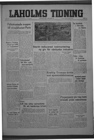 Förstasidan, Fredag 17 oktober 1947