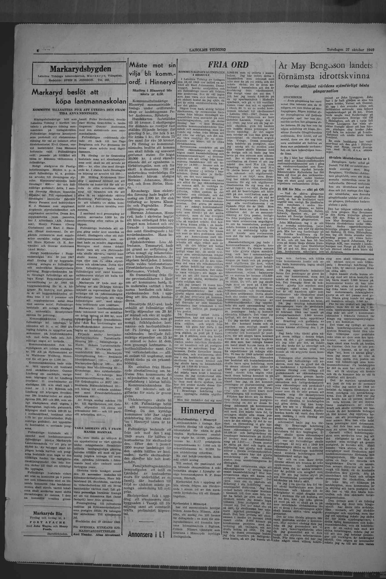 Laholms Tidning Torsdag 27 oktober 1949, sida 4
