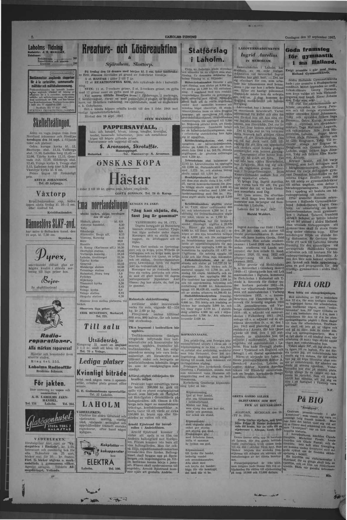 Laholms Tidning Onsdag 17 september 1947, sida 2