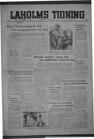 Förstasidan, Fredag 18 april 1947