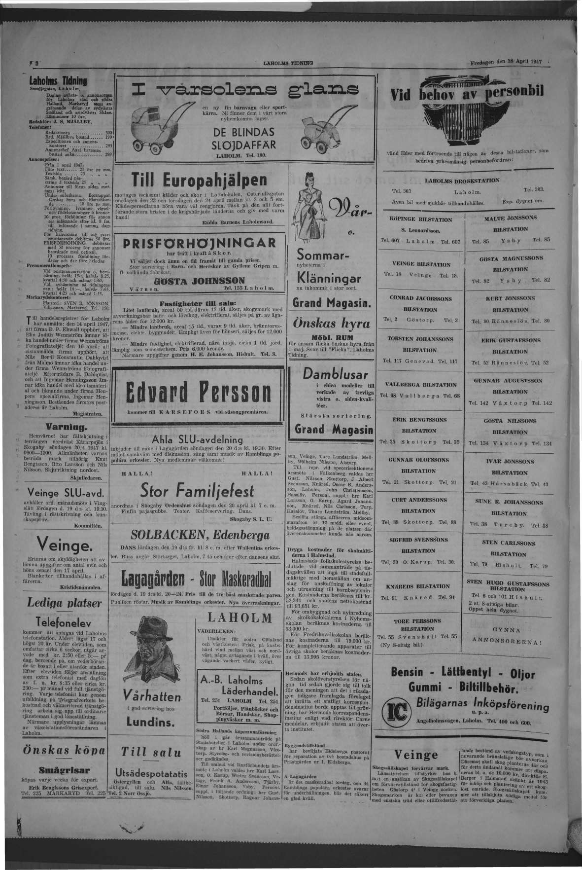 Laholms Tidning Fredag 18 april 1947, sida 2